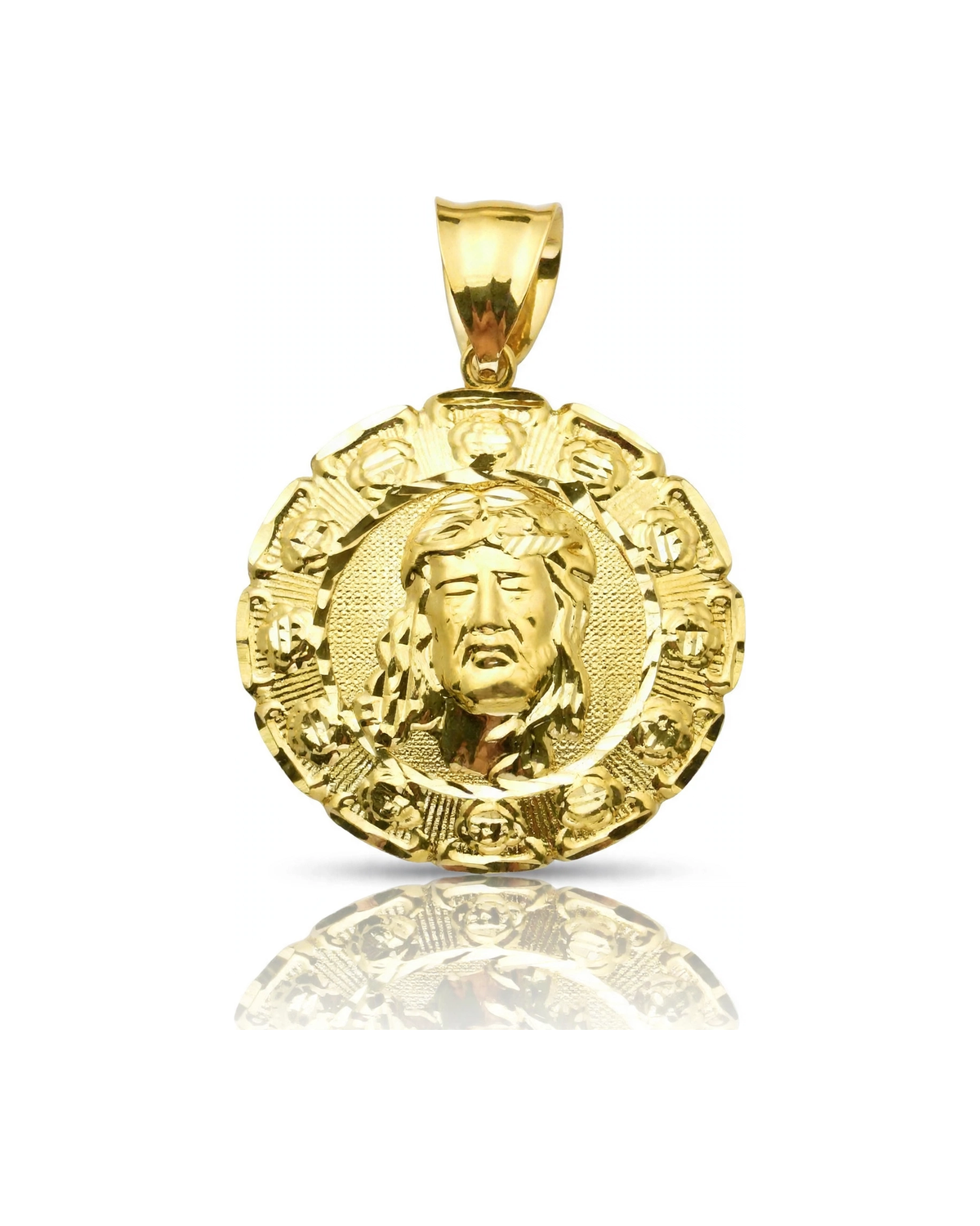 Reversible Jesus and Guadalupe Medallion Pendant Large - 10K Yellow Gold