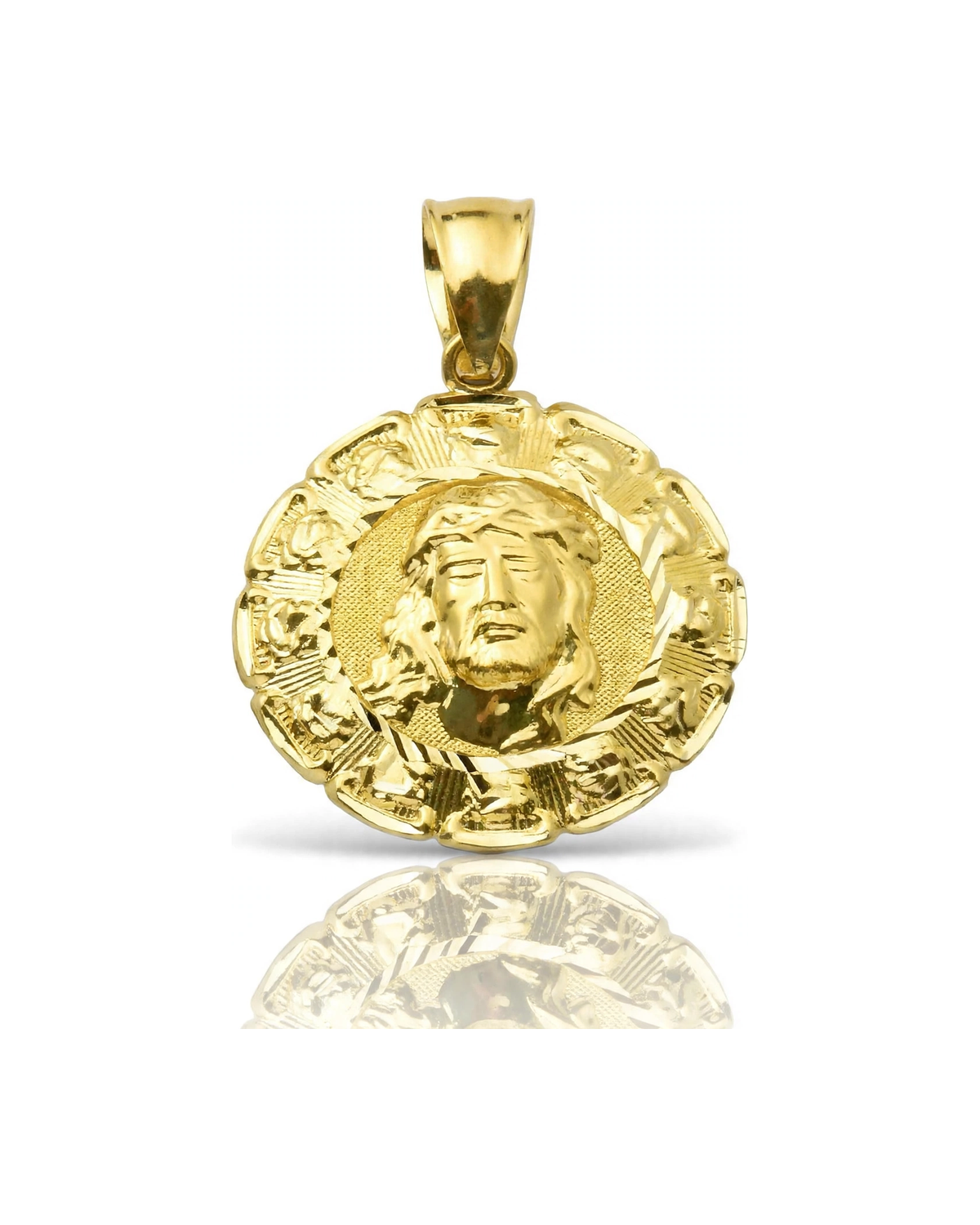 Reversible Jesus and Guadalupe Medallion Pendant Small - 10K Yellow Gold