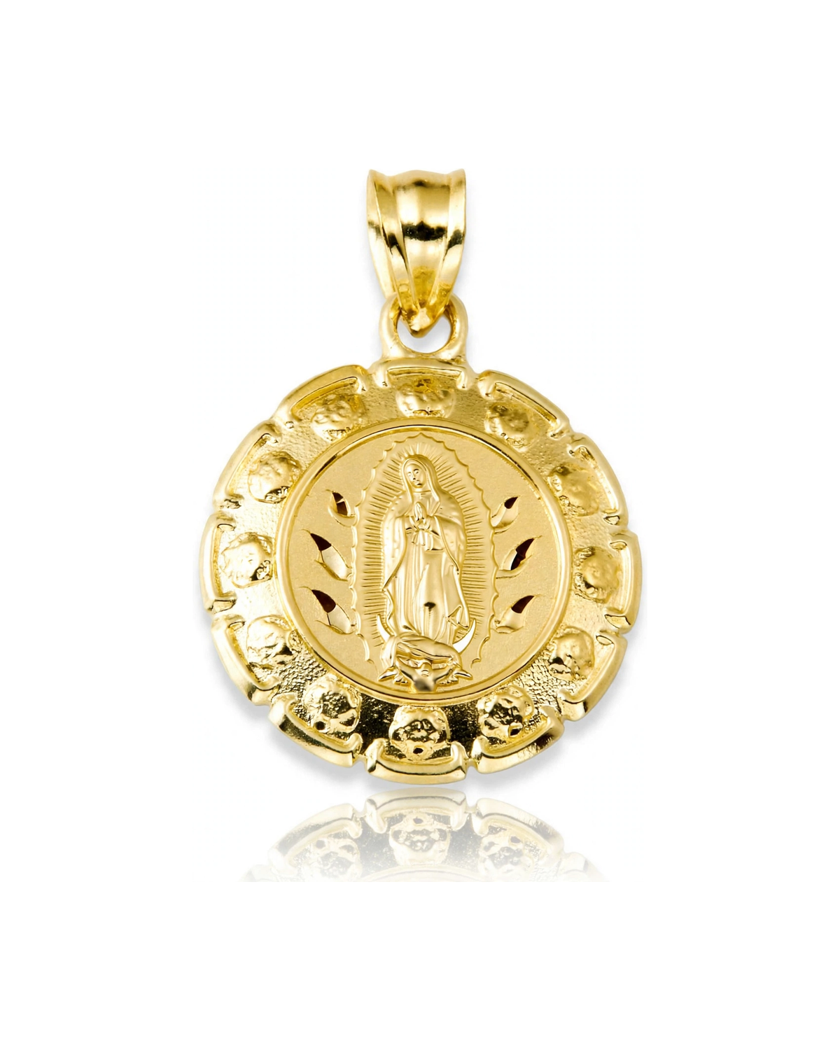 Reversible Jesus and Guadalupe Medallion Pendant Tiny - 10K Yellow Gold