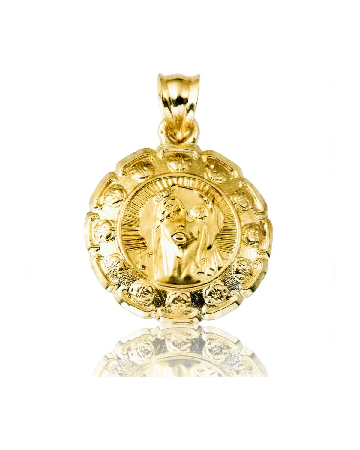 Reversible Jesus and Guadalupe Medallion Pendant Tiny - 10K Yellow Gold