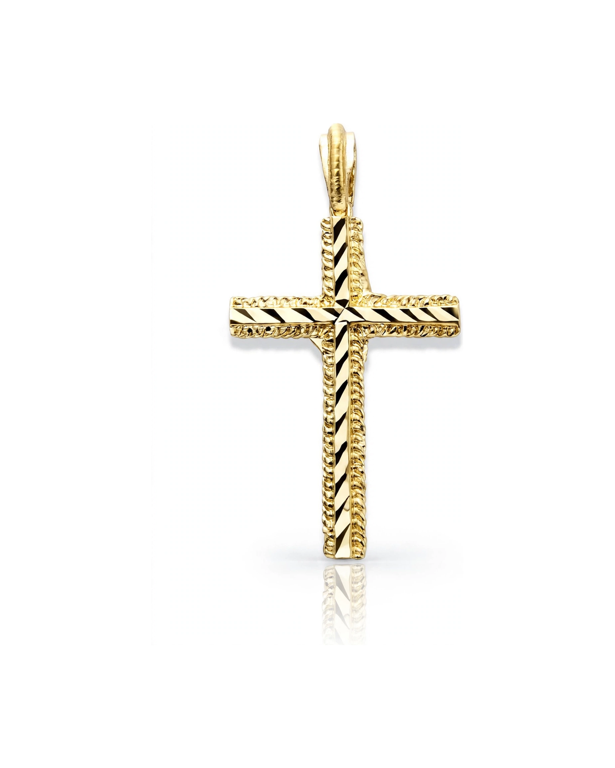 Cross Rope Border Diagonal Center Pendant - 10K Yellow Gold