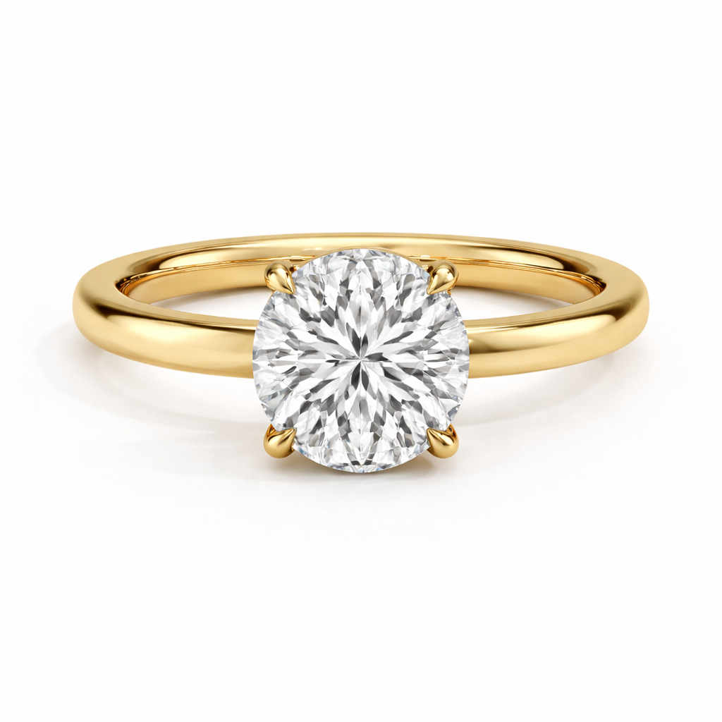 14K Round Solitaire — Flat Edge