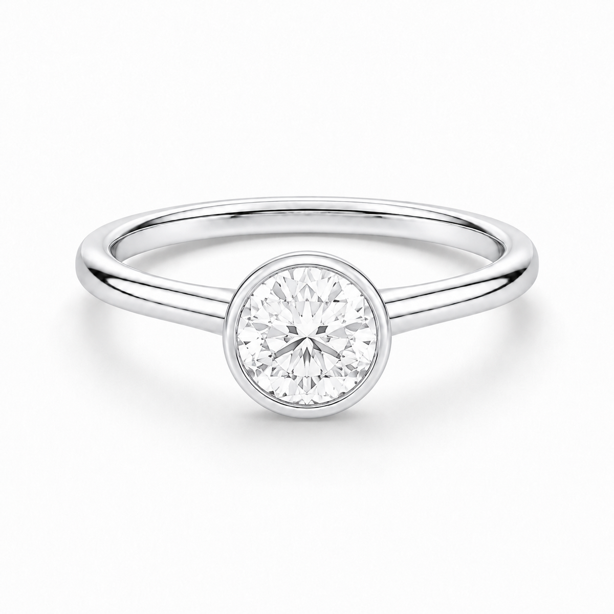 14K Round Solitaire — Bezel Set