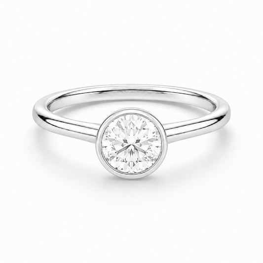 14K Round Solitaire — Bezel Set