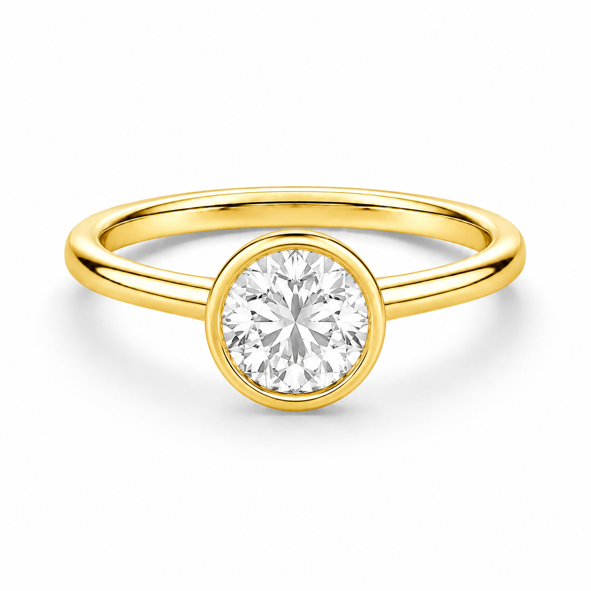 14K Round Solitaire — Bezel Set