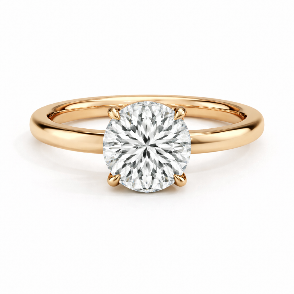 14K Round Solitaire — Flat Edge