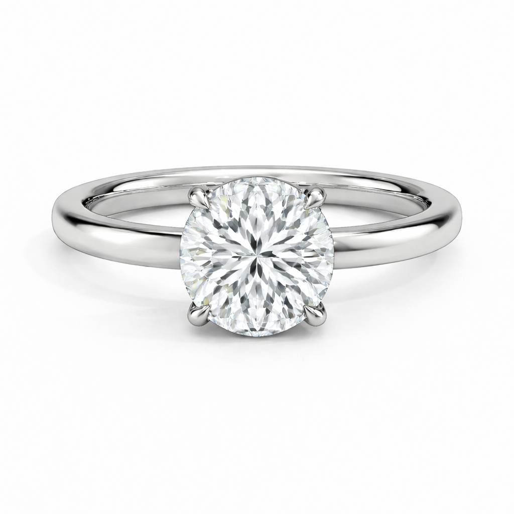 14K Round Solitaire — Flat Edge