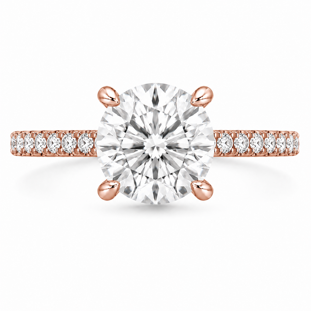 14K Round Solitaire — Hidden Halo Pave