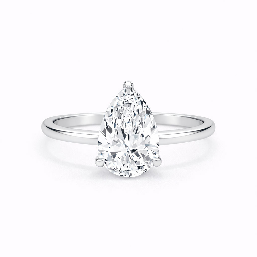 14K Pear Solitaire — Cathedral Round