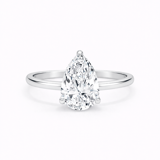 14K Pear Solitaire — Cathedral Round