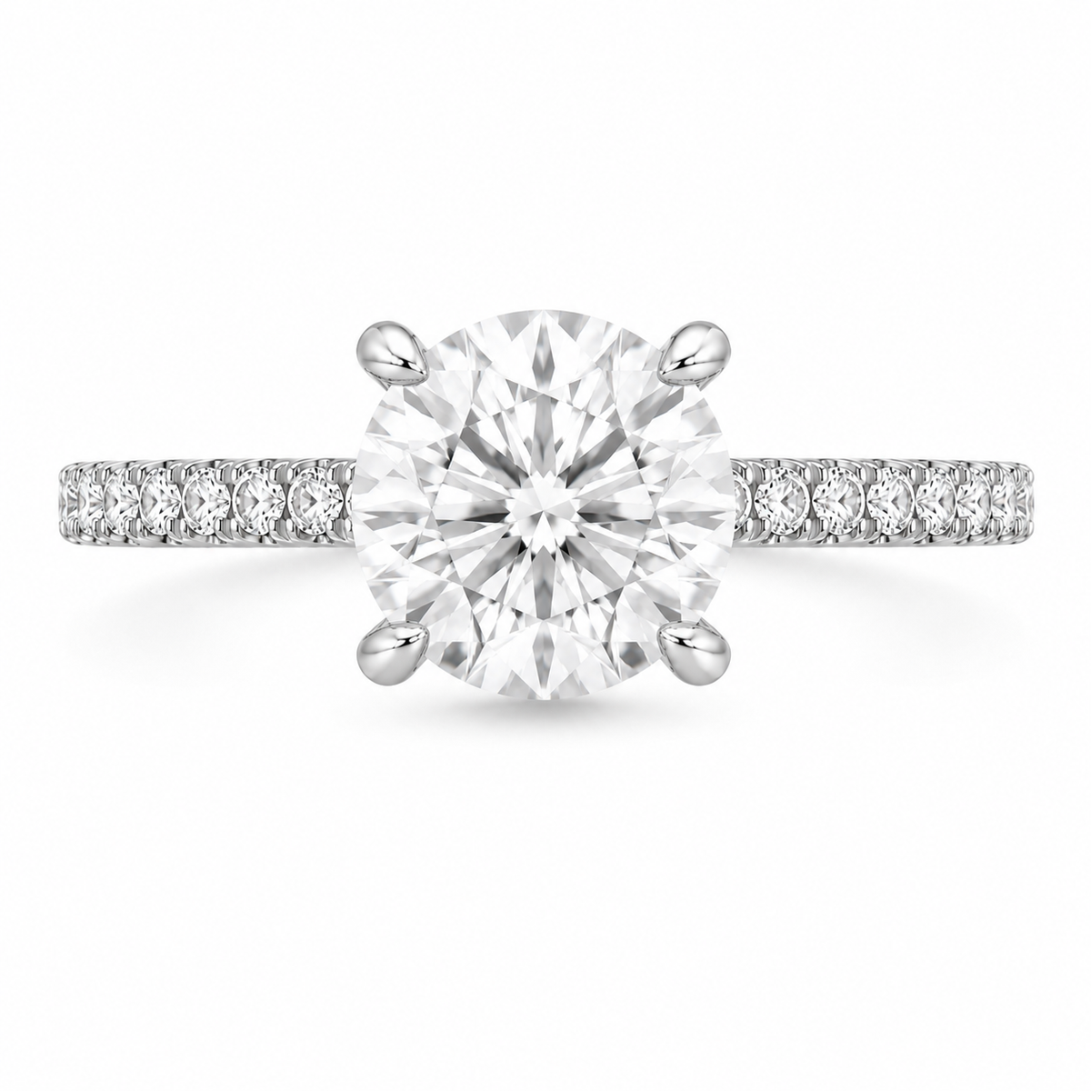 14K Round Solitaire — Hidden Halo Pave
