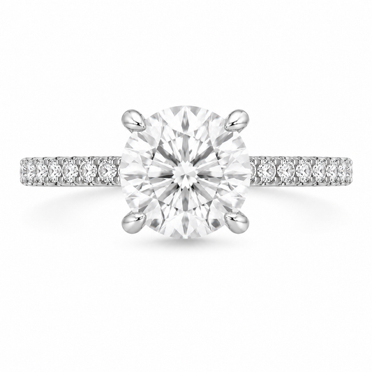 14K Round Solitaire — Hidden Halo Pave