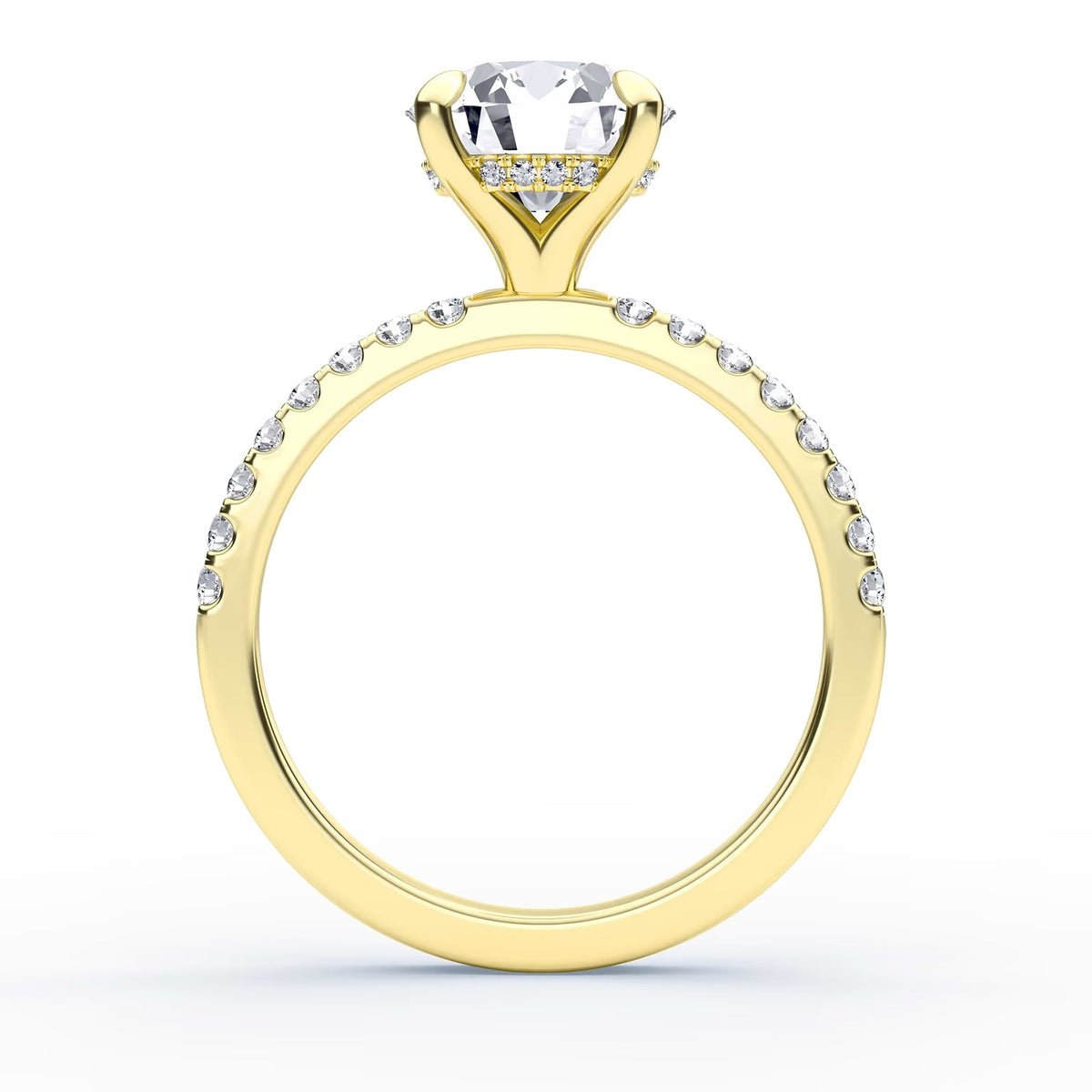 14K Round Solitaire — Hidden Halo Pave