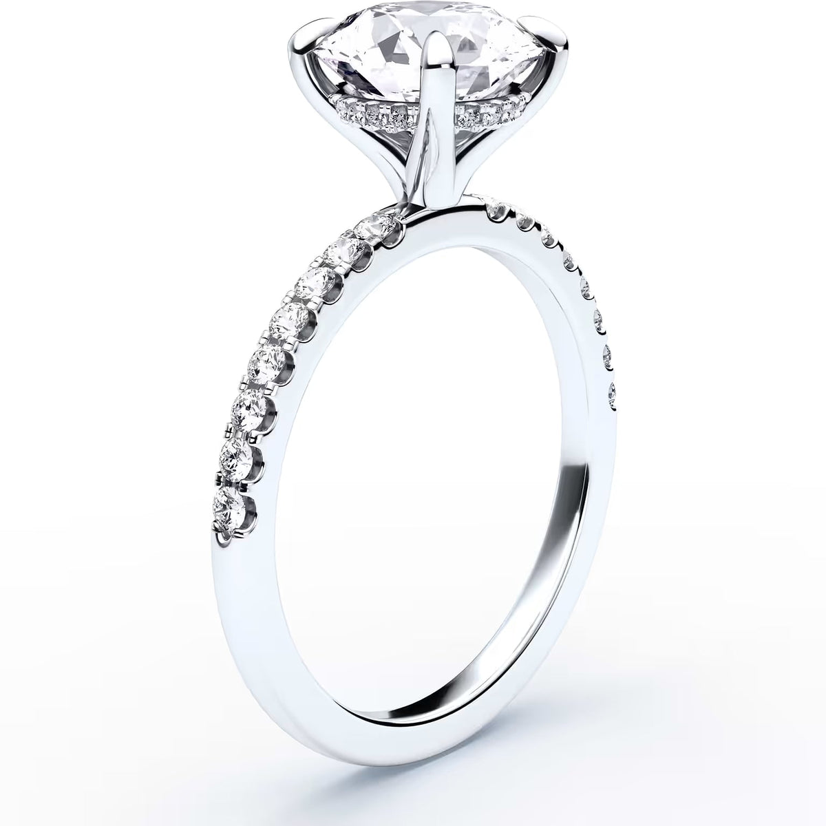 14K Round Solitaire — Hidden Halo Pave