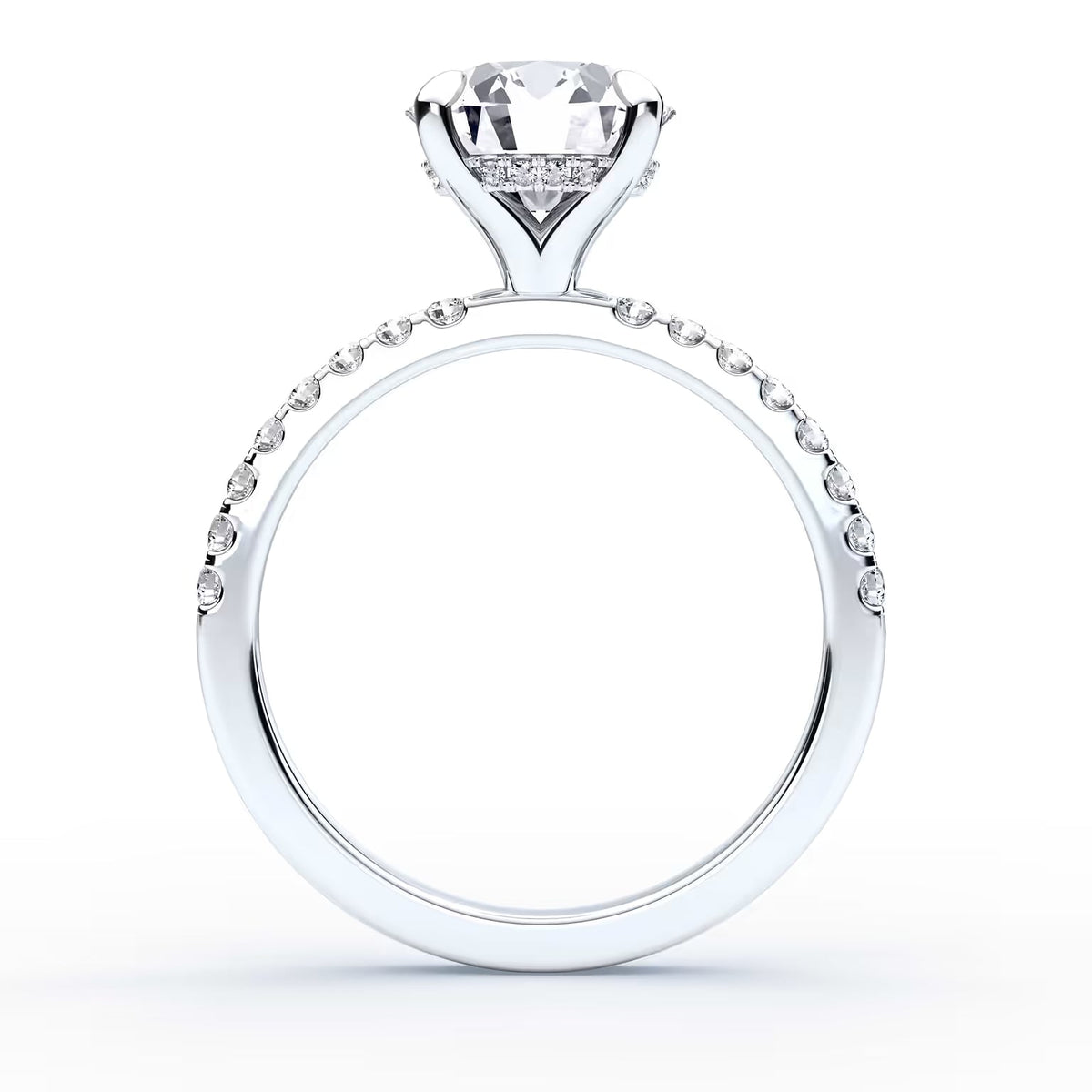14K Round Solitaire — Hidden Halo Pave