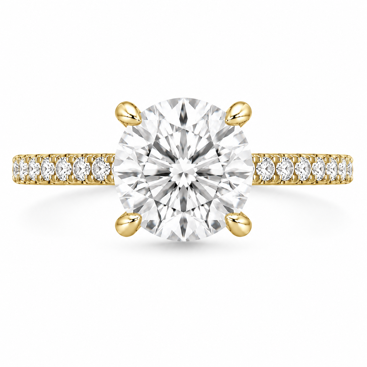 14K Round Solitaire — Hidden Halo Pave