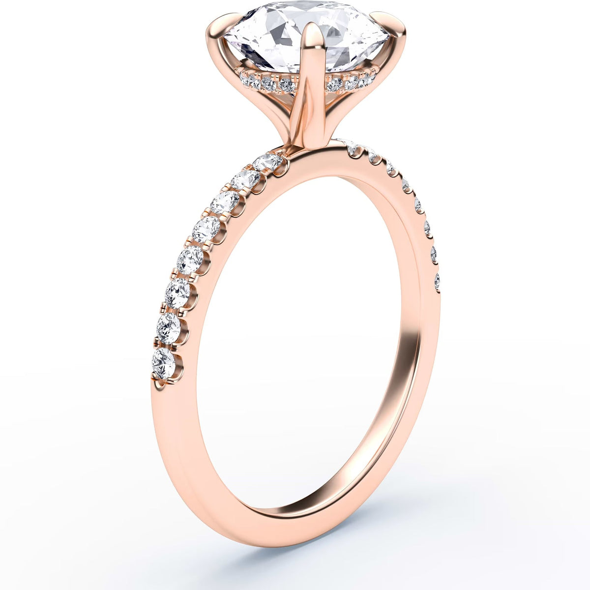 14K Round Solitaire — Hidden Halo Pave