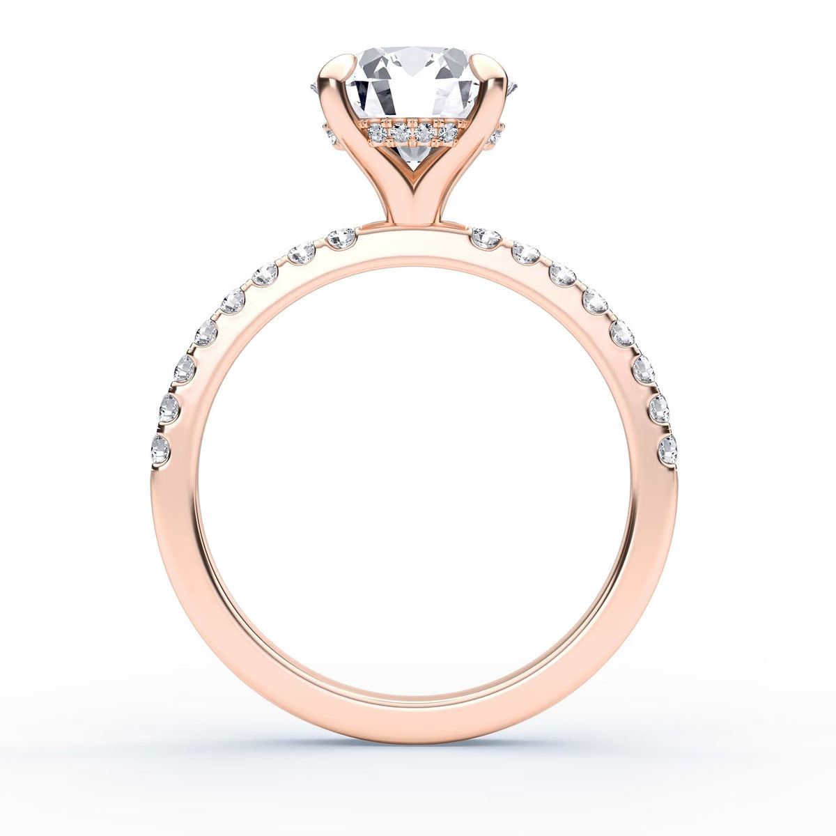 14K Round Solitaire — Hidden Halo Pave