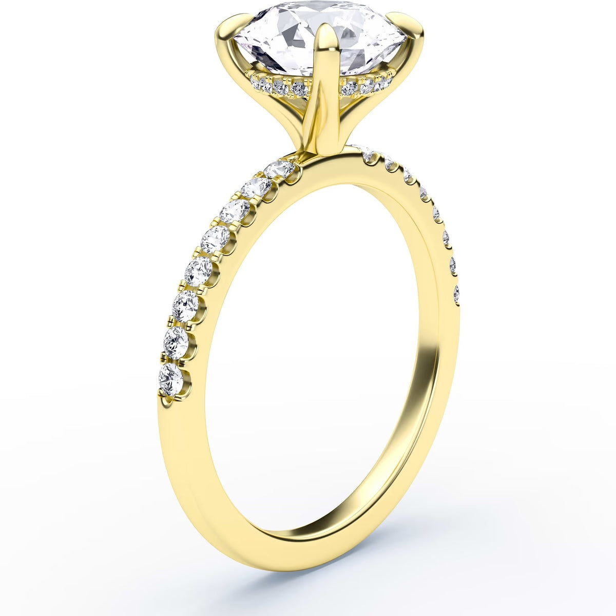 14K Round Solitaire — Hidden Halo Pave