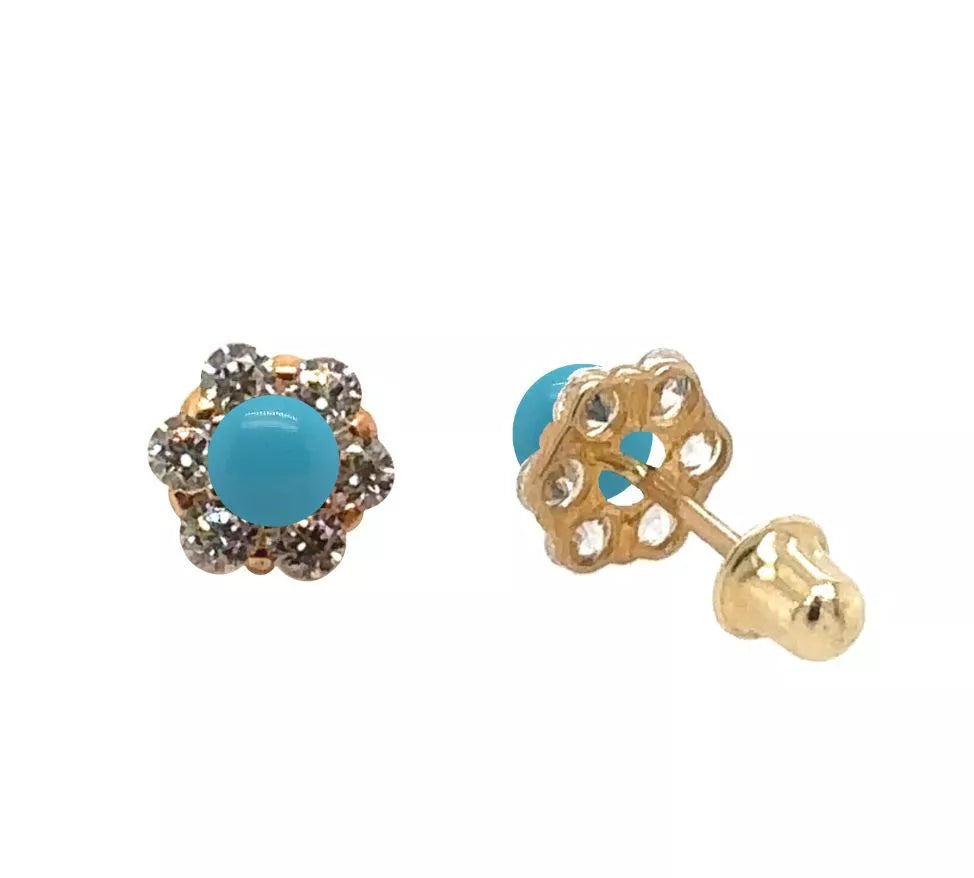 14k Yellow Gold Turquoise Stud Earrings/ Screw Back