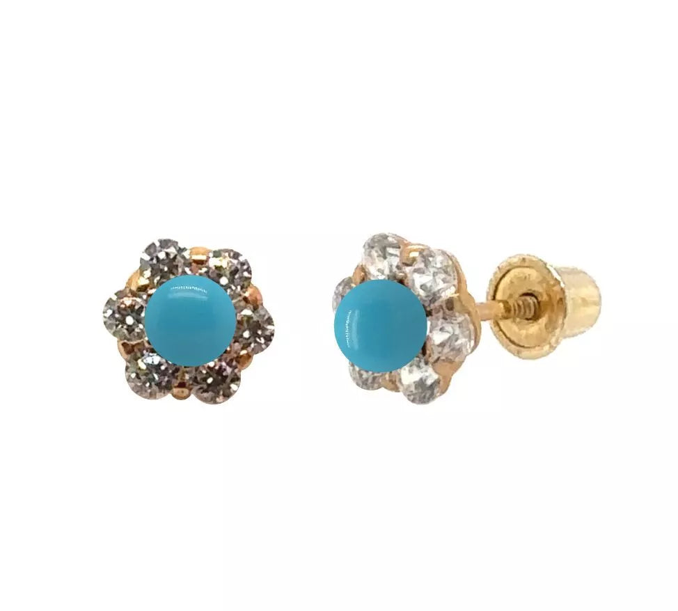 14k Yellow Gold Turquoise Stud Earrings/ Screw Back