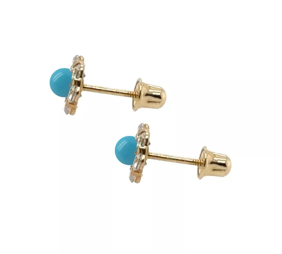 14k Yellow Gold Turquoise Stud Earrings/ Screw Back