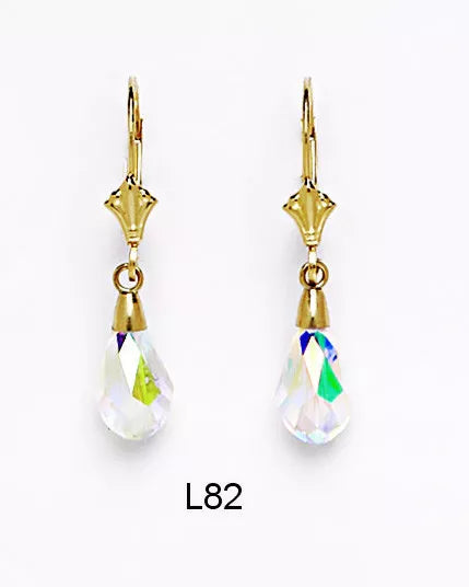 14k Yellow Gold Tear Drop Dangle leverback Earrings