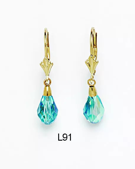 14k Yellow Gold Tear Drop Dangle leverback Earrings