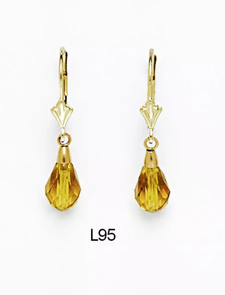 14k Yellow Gold Tear Drop Dangle leverback Earrings