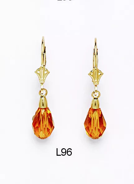 14k Yellow Gold Tear Drop Dangle leverback Earrings