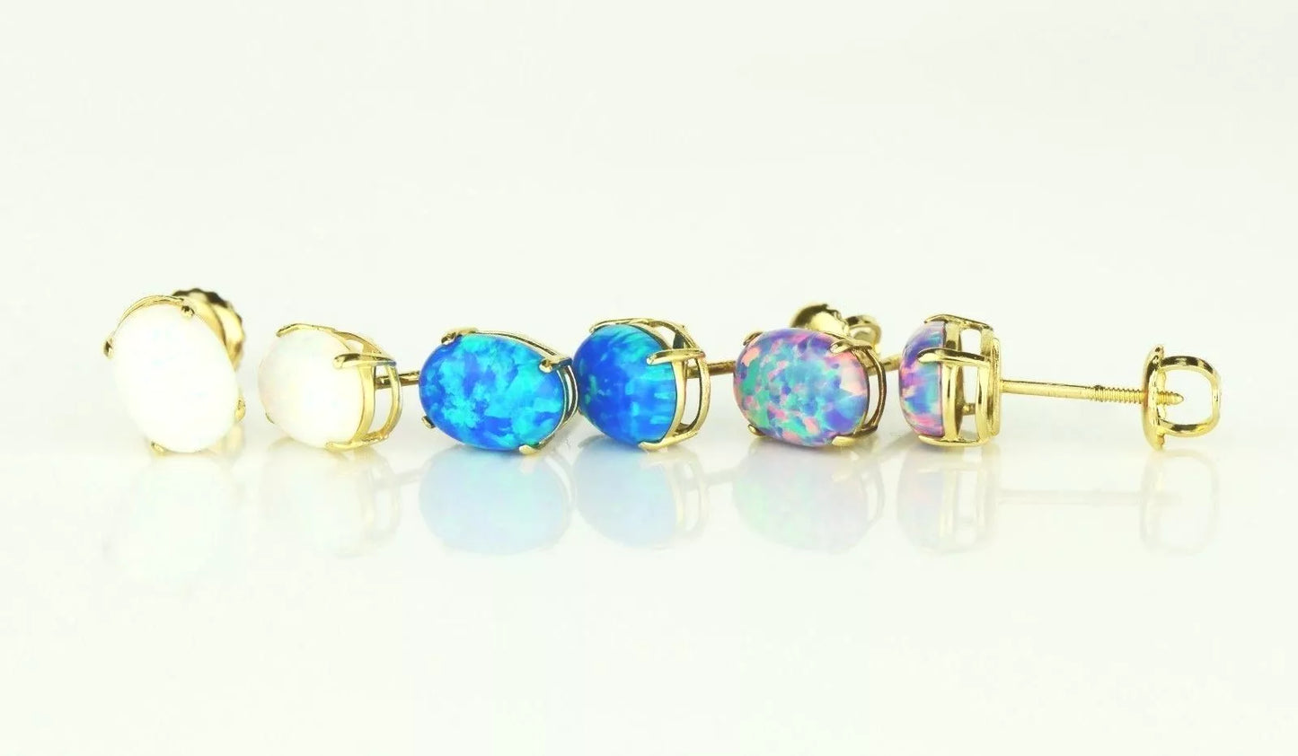 14k Yellow or White Gold Oval Opal Stud Earrings / Screw Back