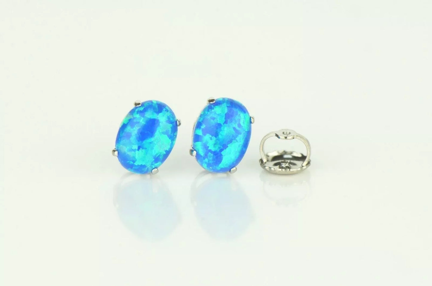 14k Yellow or White Gold Oval Opal Stud Earrings / Screw Back