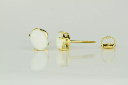 14k Yellow or White Gold Oval Opal Stud Earrings / Screw Back