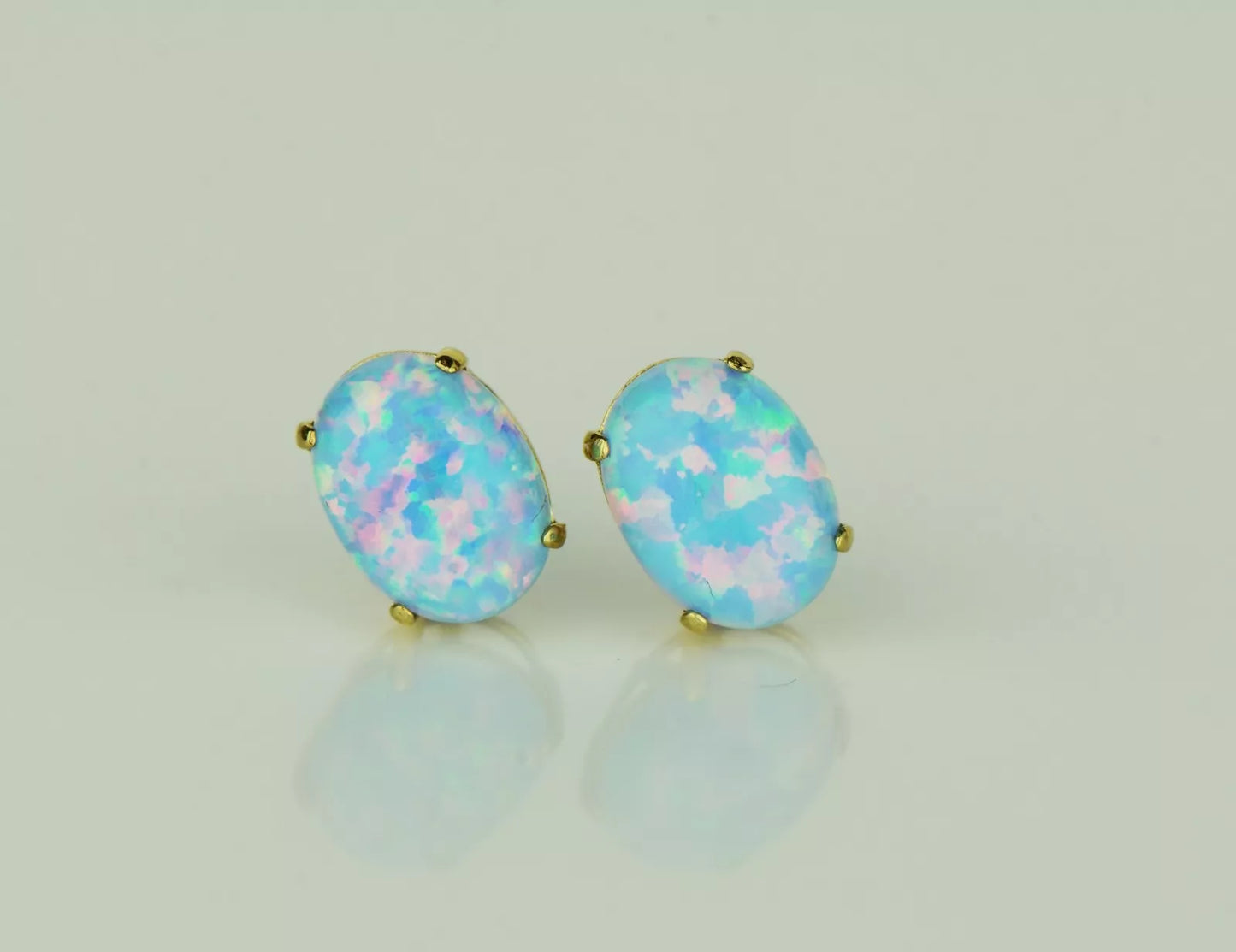 14k Yellow or White Gold Oval Opal Stud Earrings / Screw Back