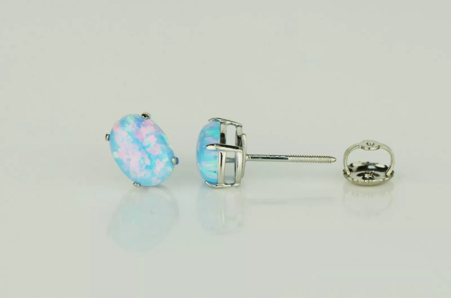 14k Yellow or White Gold Oval Opal Stud Earrings / Screw Back