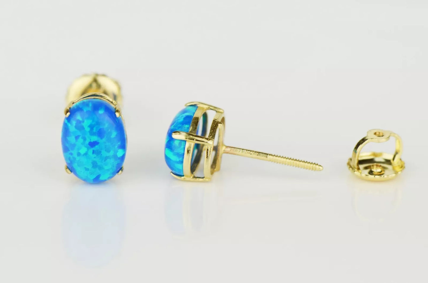 14k Yellow or White Gold Oval Opal Stud Earrings / Screw Back