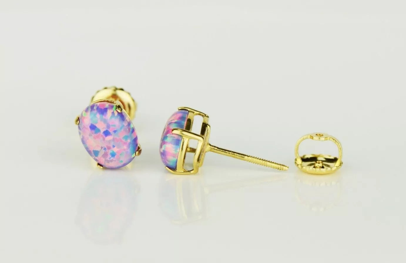 14k Yellow or White Gold Oval Opal Stud Earrings / Screw Back