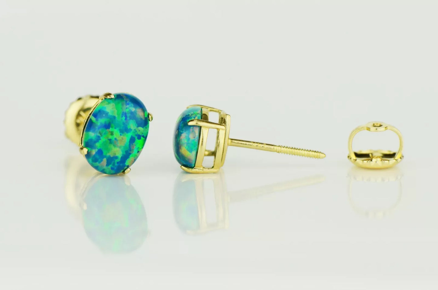 14k Yellow or White Gold Oval Opal Stud Earrings / Screw Back