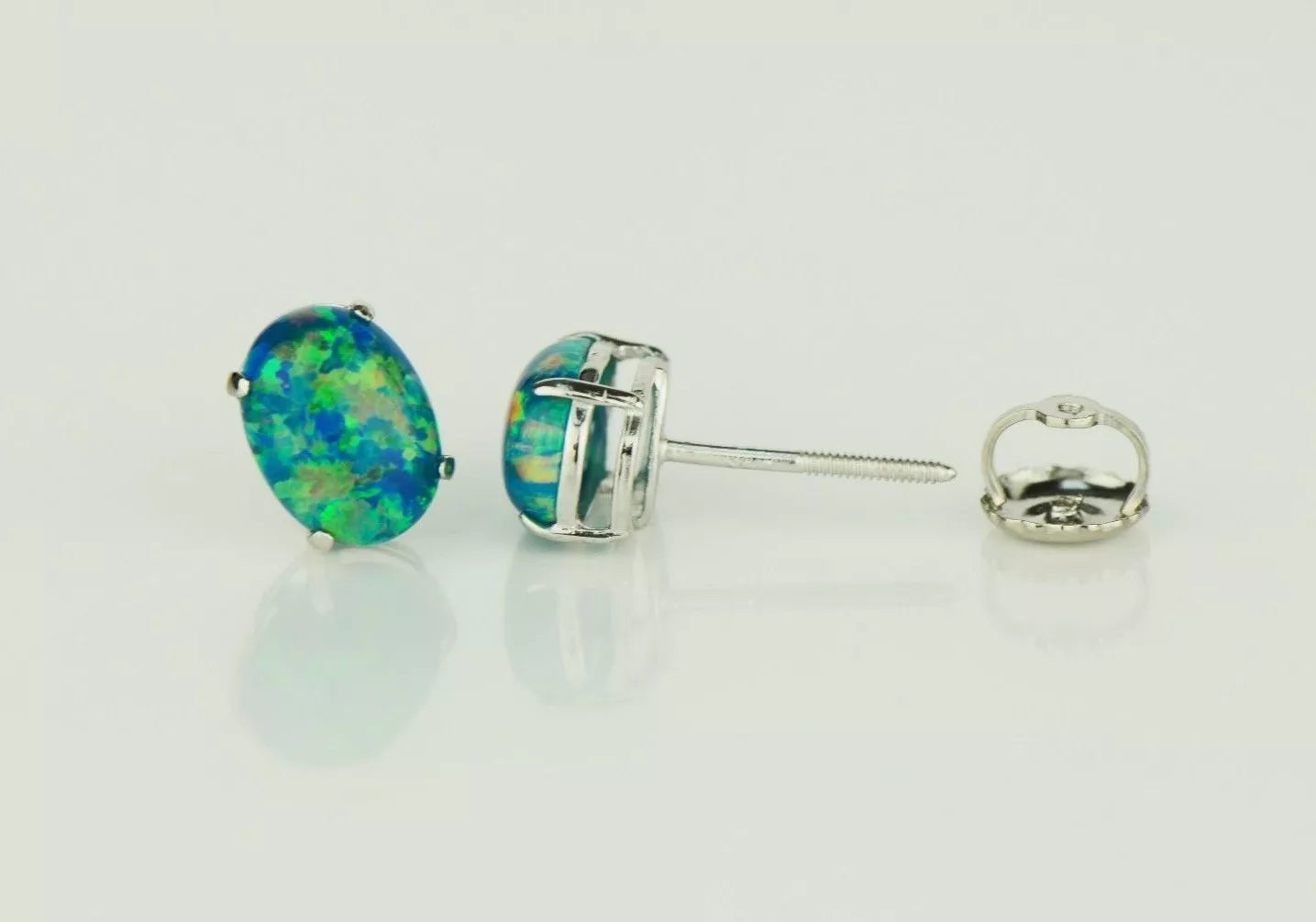 14k Yellow or White Gold Oval Opal Stud Earrings / Screw Back