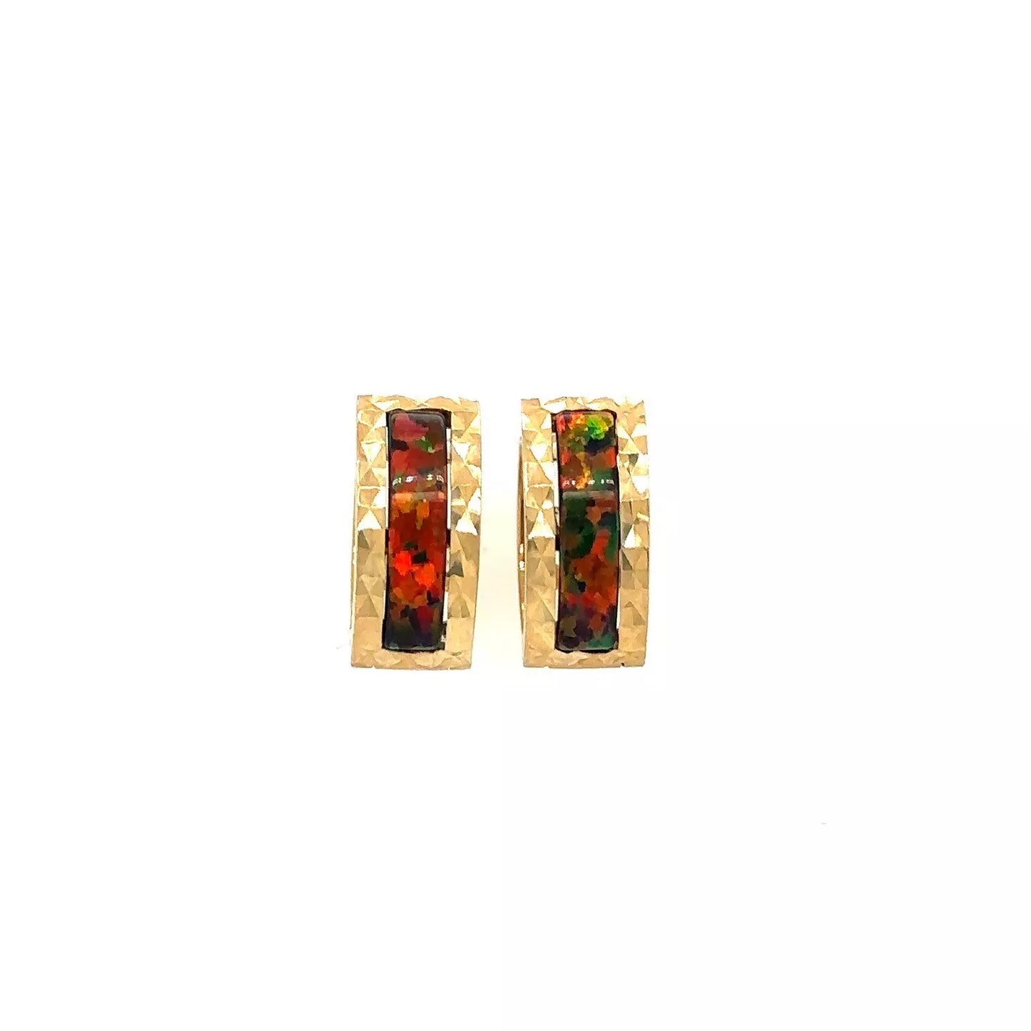 14k Yellow Gold Black Opal Huggie Hoop Earrings