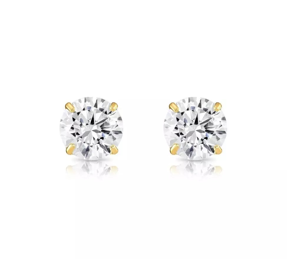 14K Solid Yellow Gold 5mm Round Birthstone Stud Earrings with Push Back