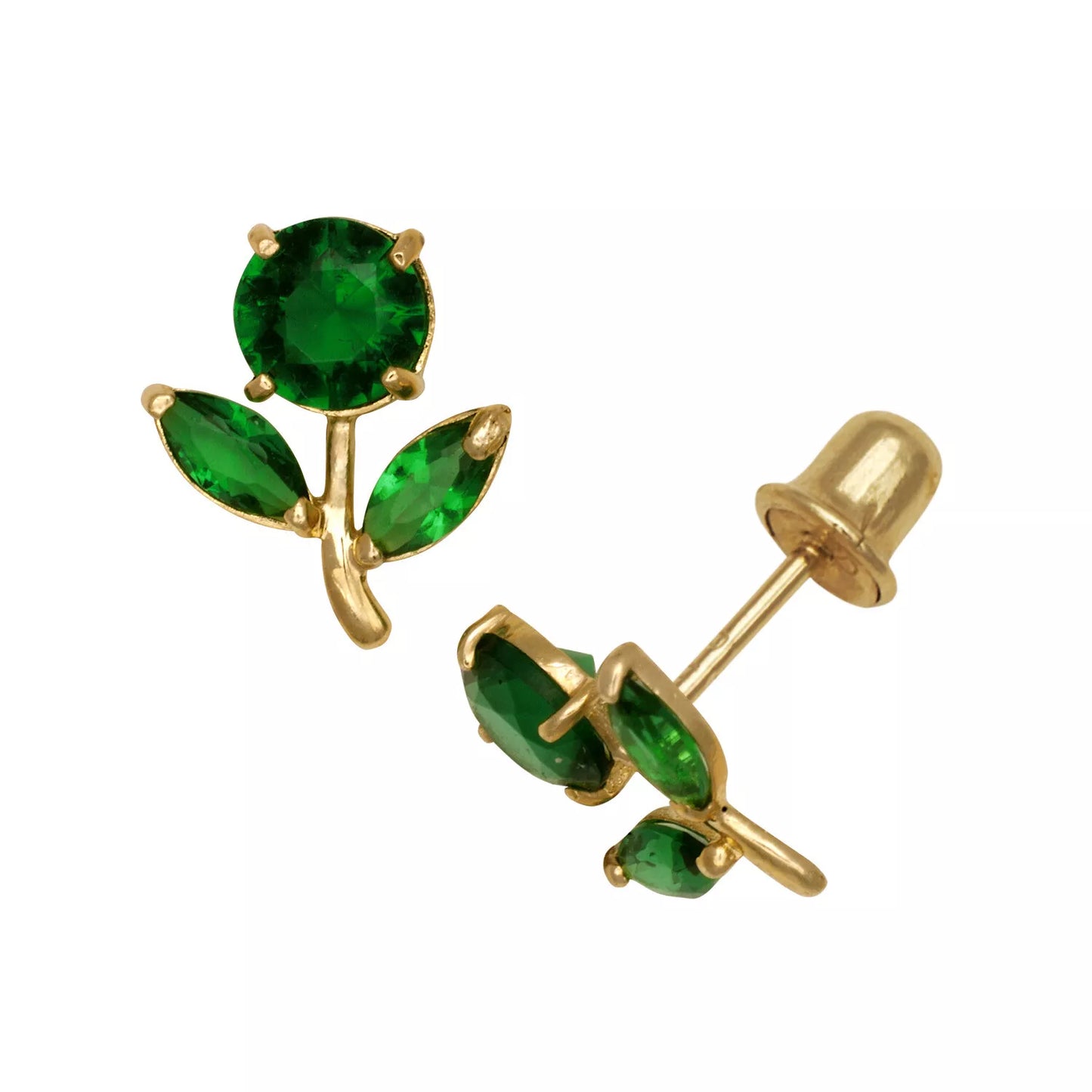 14k Yellow Gold CZ Flower Birthstone Stud Screw Back Earrings