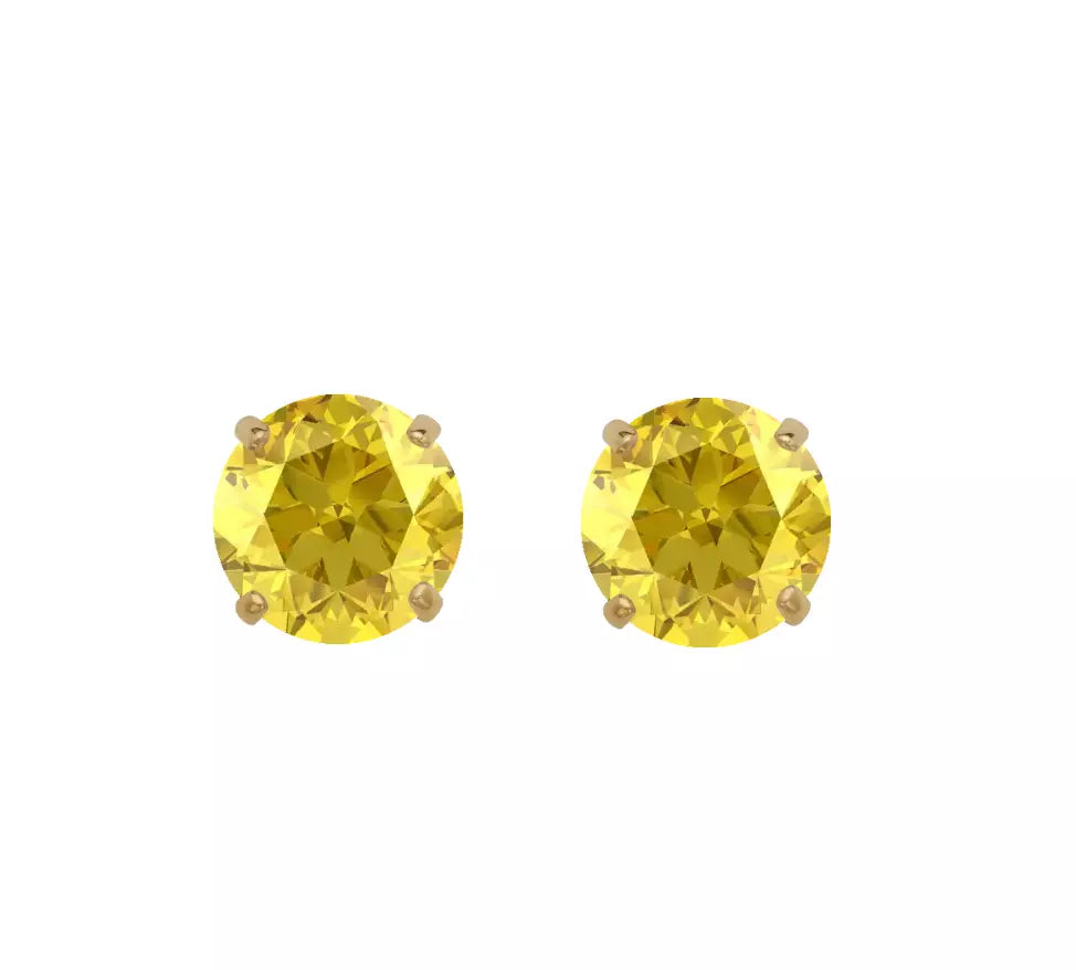 14K Solid Yellow Gold 5mm Round Birthstone Stud Earrings with Push Back