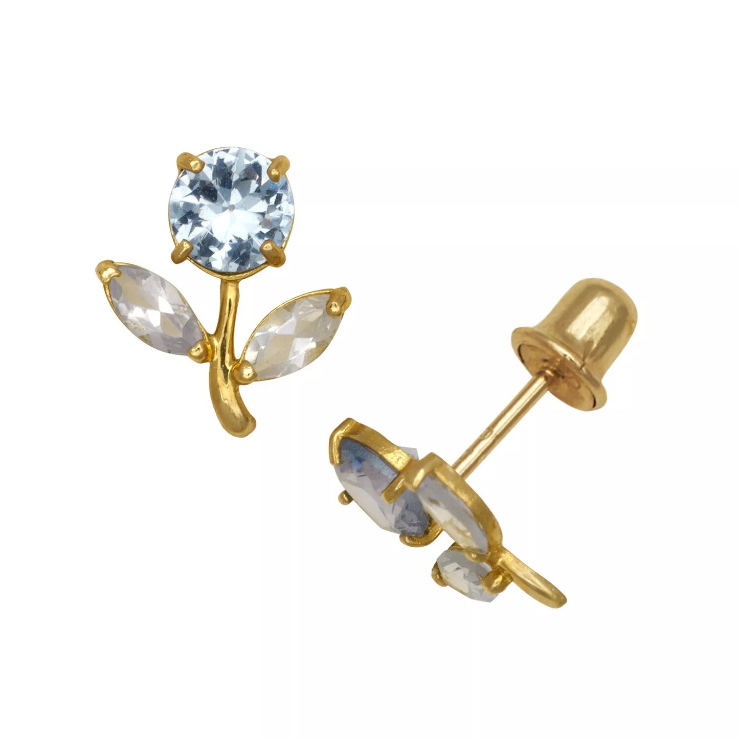 14k Yellow Gold CZ Flower Birthstone Stud Screw Back Earrings