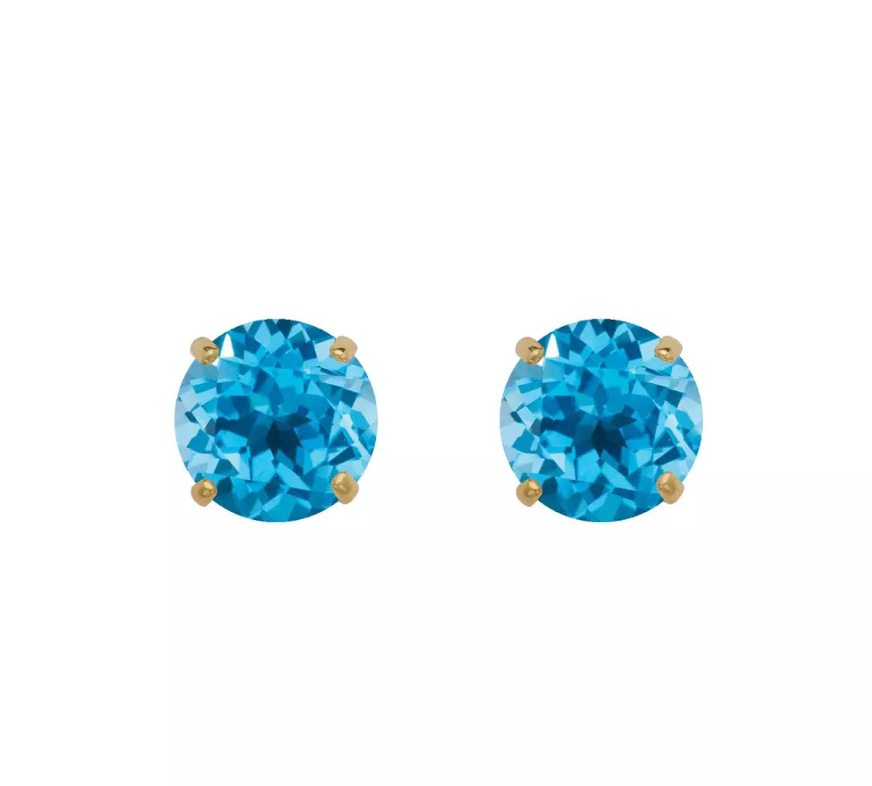 14K Solid Yellow Gold 5mm Round Birthstone Stud Earrings with Push Back