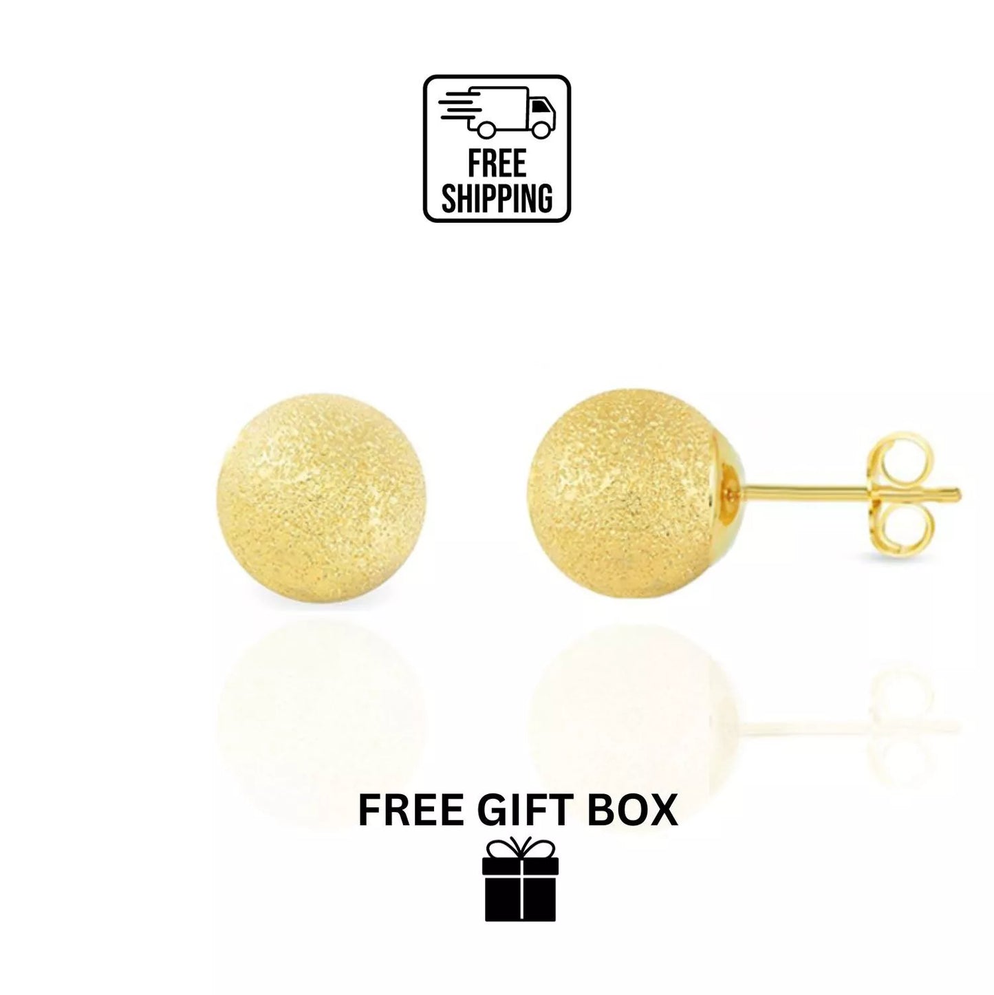 14k Yellow Solid Gold Laser Cut Ball Stud Earrings