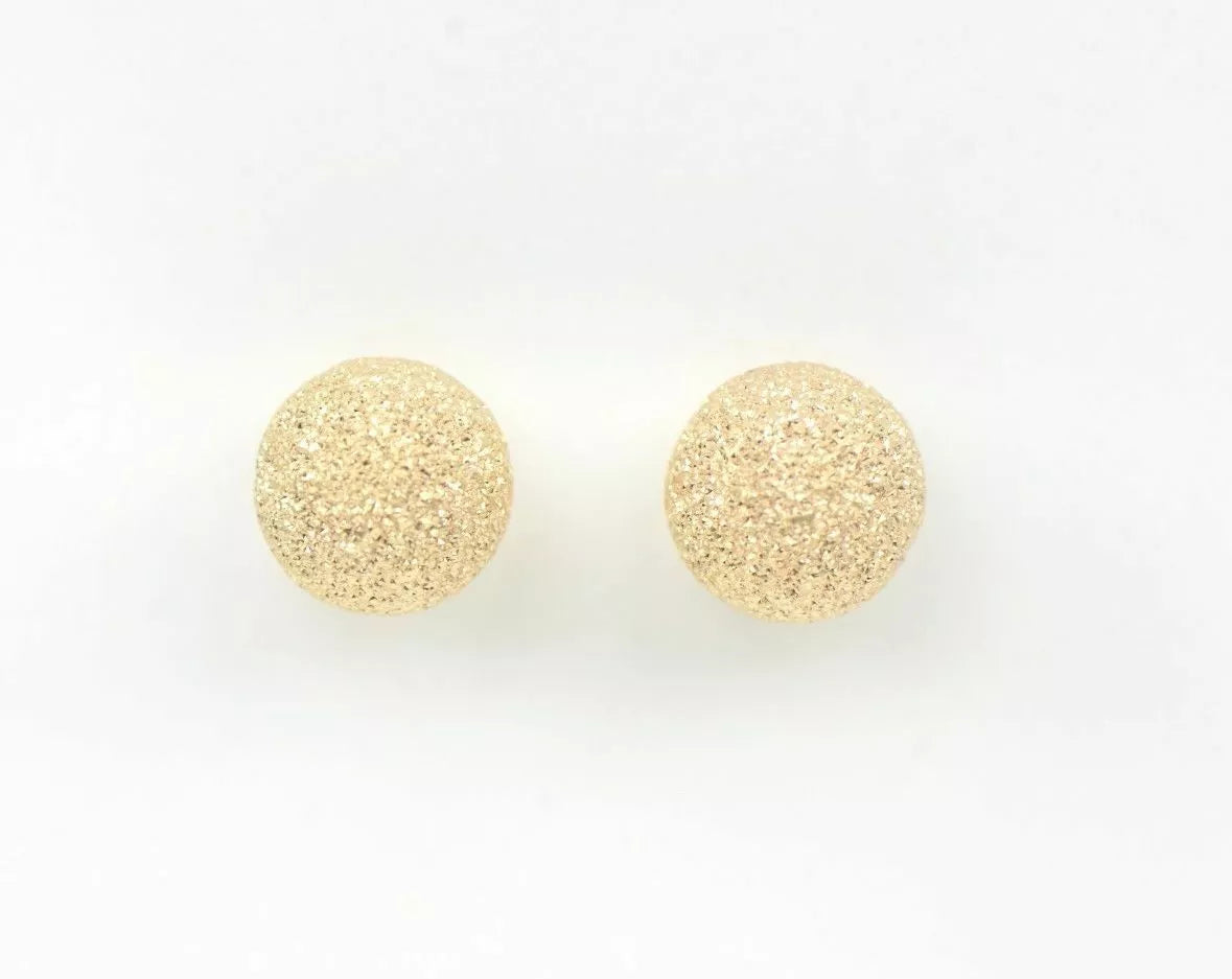 14k Yellow Solid Gold Laser Cut Ball Stud Earrings