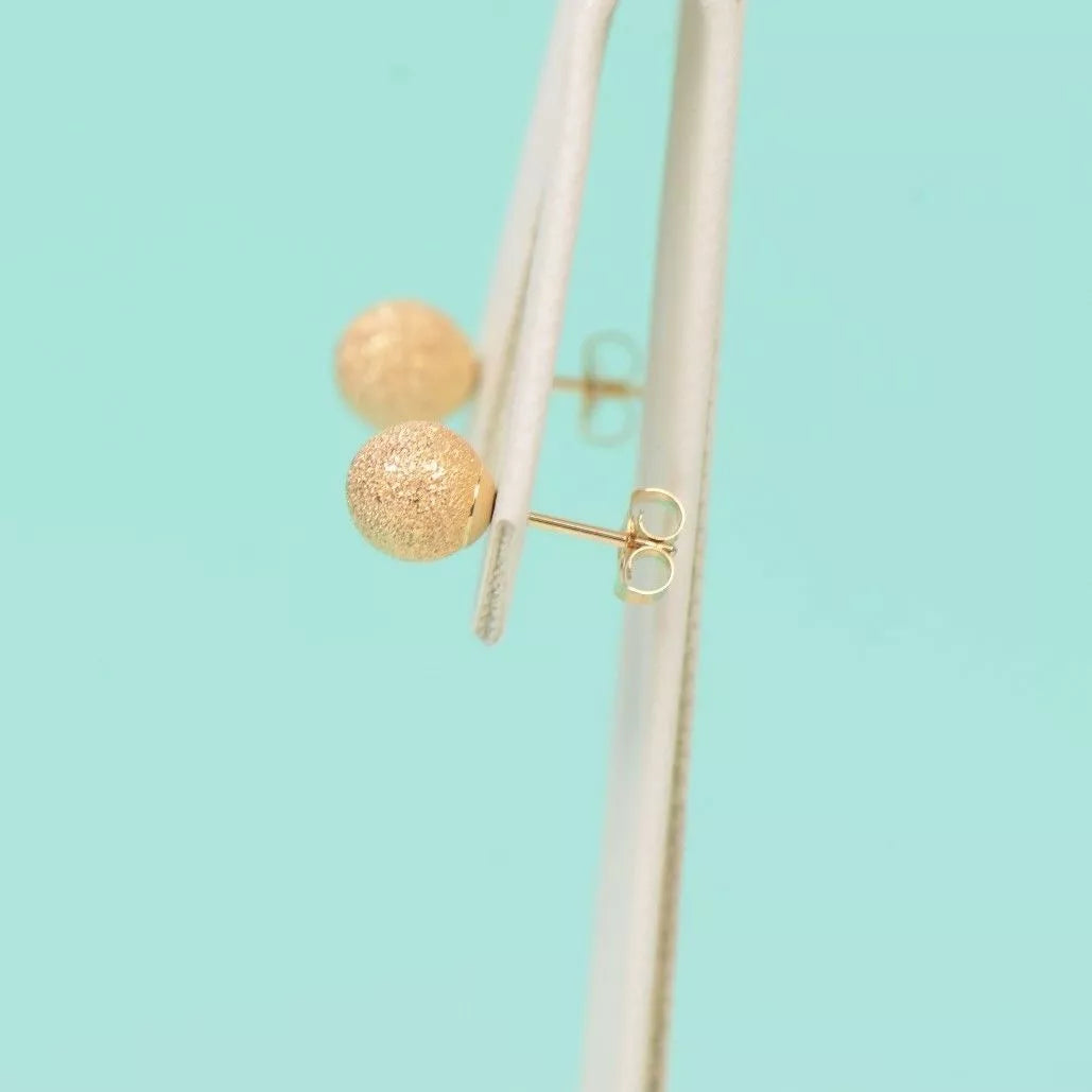 14k Yellow Solid Gold Laser Cut Ball Stud Earrings