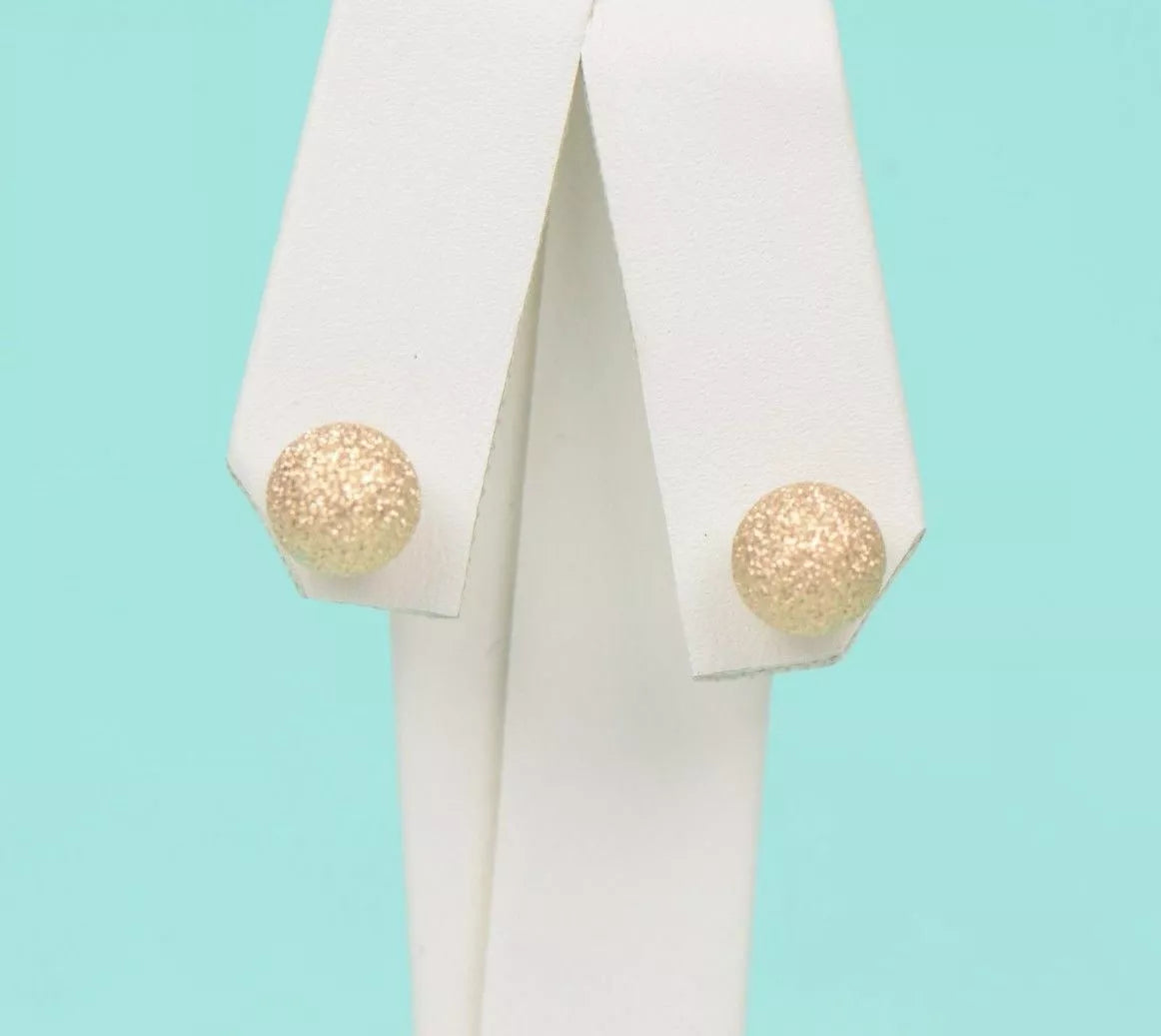 14k Yellow Solid Gold Laser Cut Ball Stud Earrings