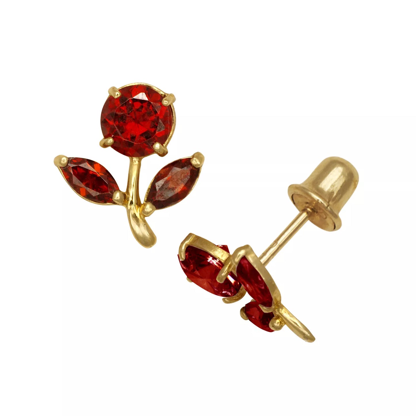 14k Yellow Gold CZ Flower Birthstone Stud Screw Back Earrings